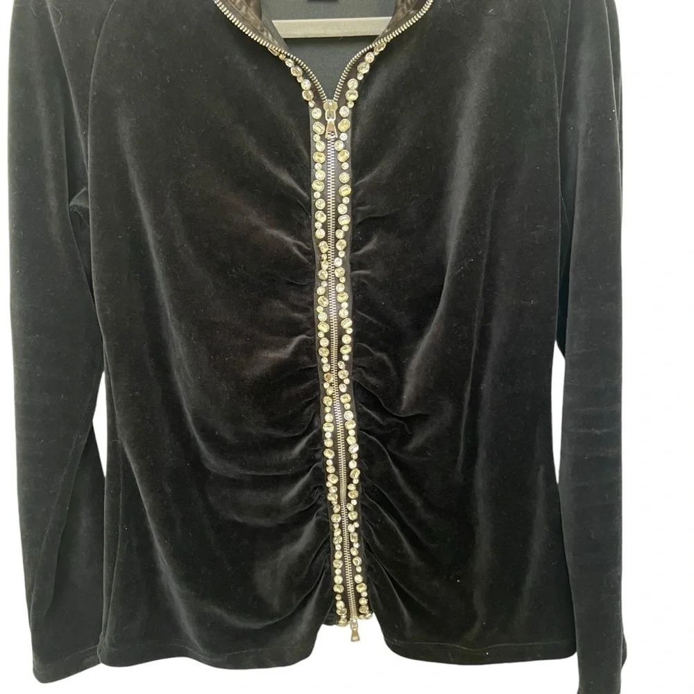 Neiman Marcus Exclusive Black Velvet Rhinestone Zip Up Jacket Vintage Regal L - Picture 4 of 8